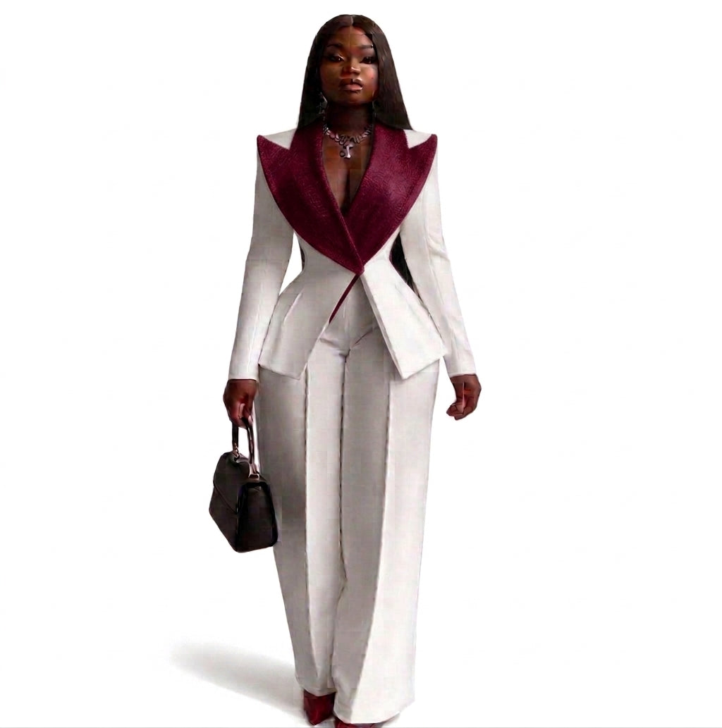 Women's V-Neck Long Sleeve Blazer Trouser Evening Dress
