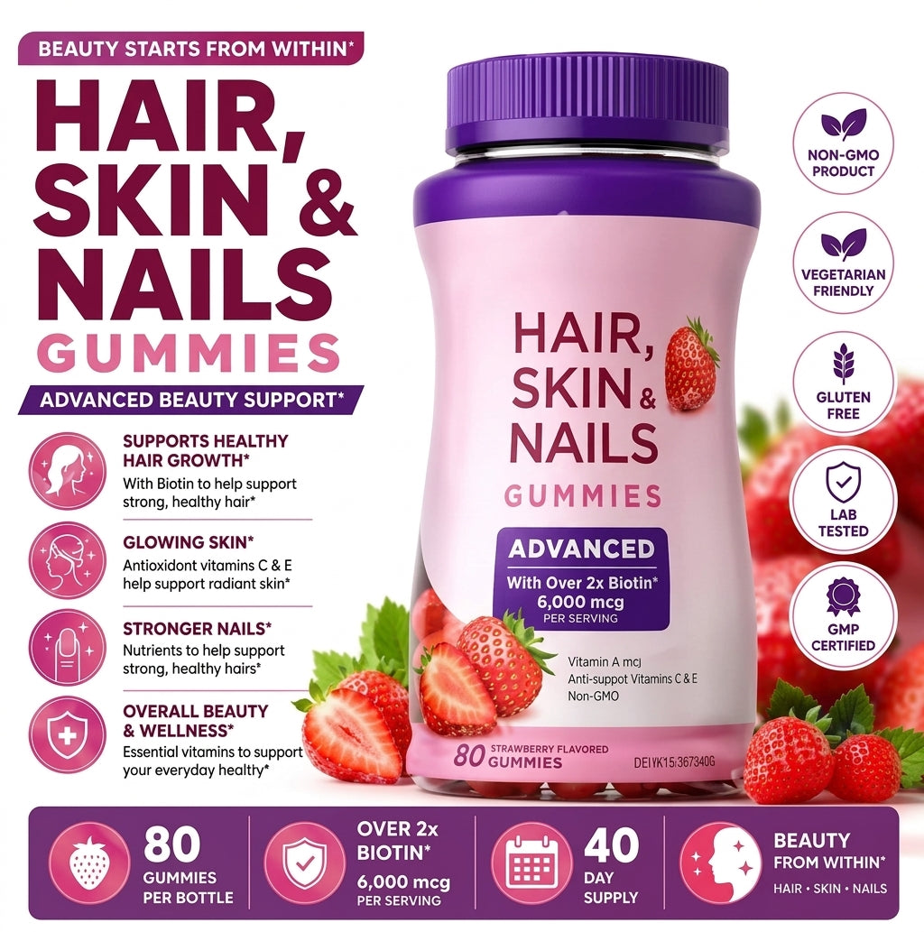 Biotin 6000mcg Strawberry Hair Skin and Nails Gummies 80 Count