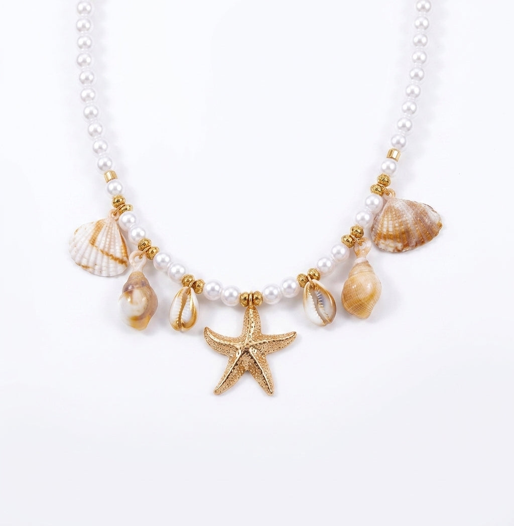 Women's Fashion Bohemian Shell Starfish Imitation Pearl Choker Necklace