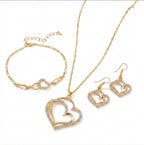 Women's Fashion Elegant Double Heart Necklace Earrings Bracelet Jewelry Set