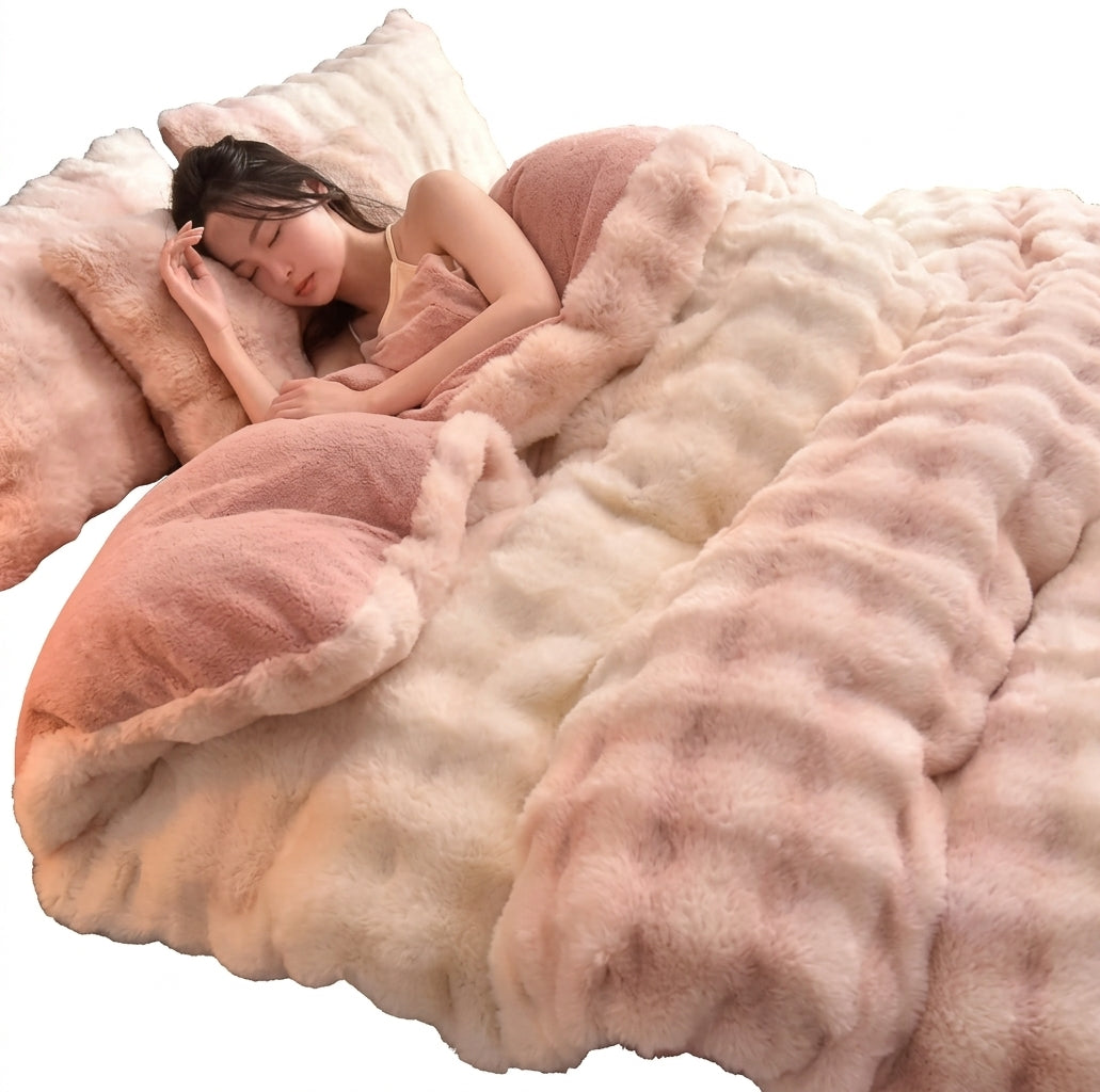 Thick Warm Faux Lambswool Blanket and Soft Cotton Quilt