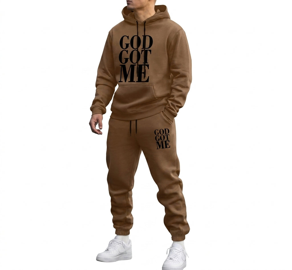 Men's Autumn Letter 3D Print Hoodie and Sweatpants Tracksuit Set