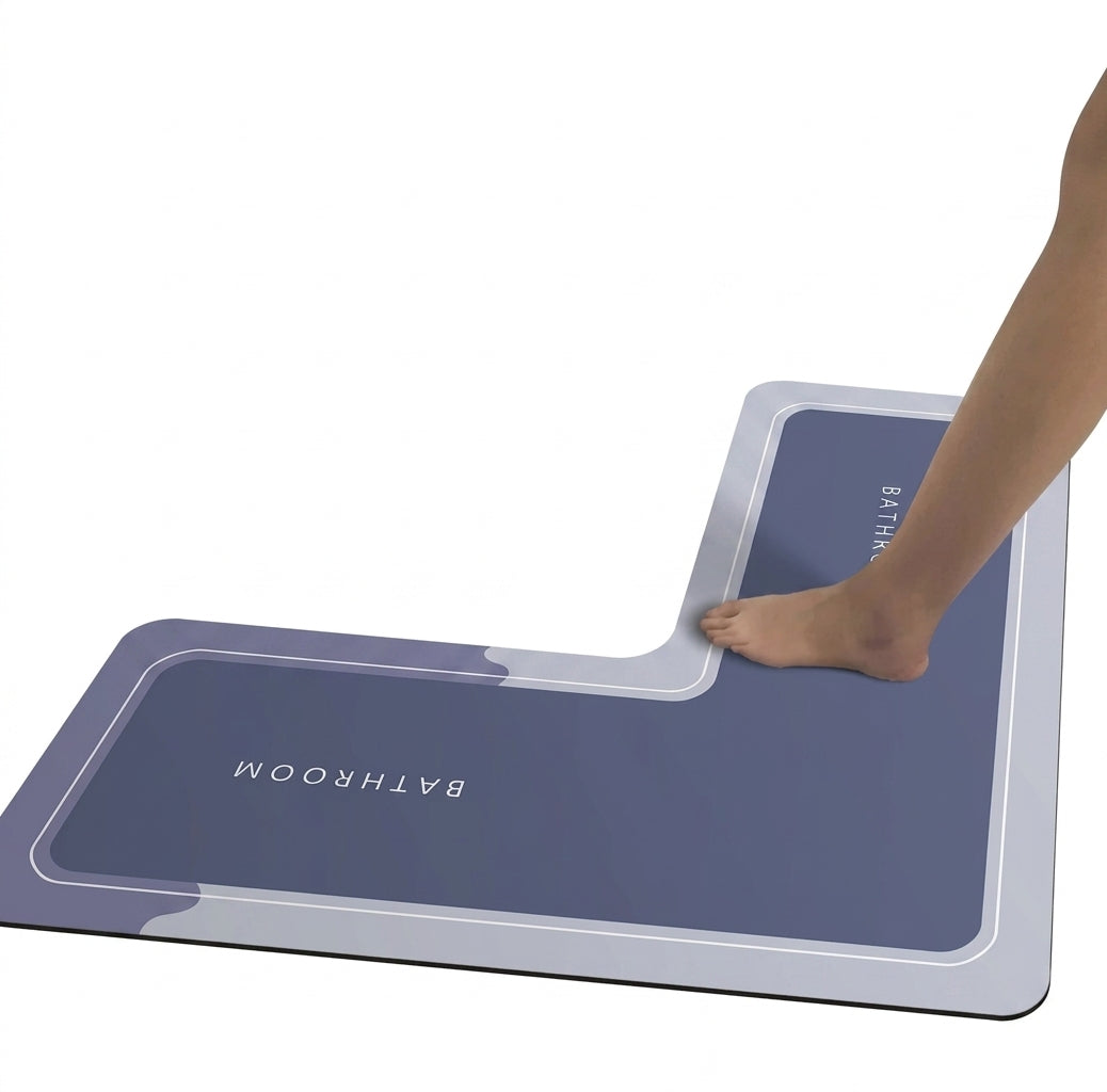 L-Shaped Diatomaceous Earth Non-Slip Absorbent Bathroom Shower Mat