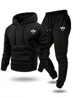 Men's Warm Fleece Lined Printed Hoodie and Jogger Pants Tracksuit Set