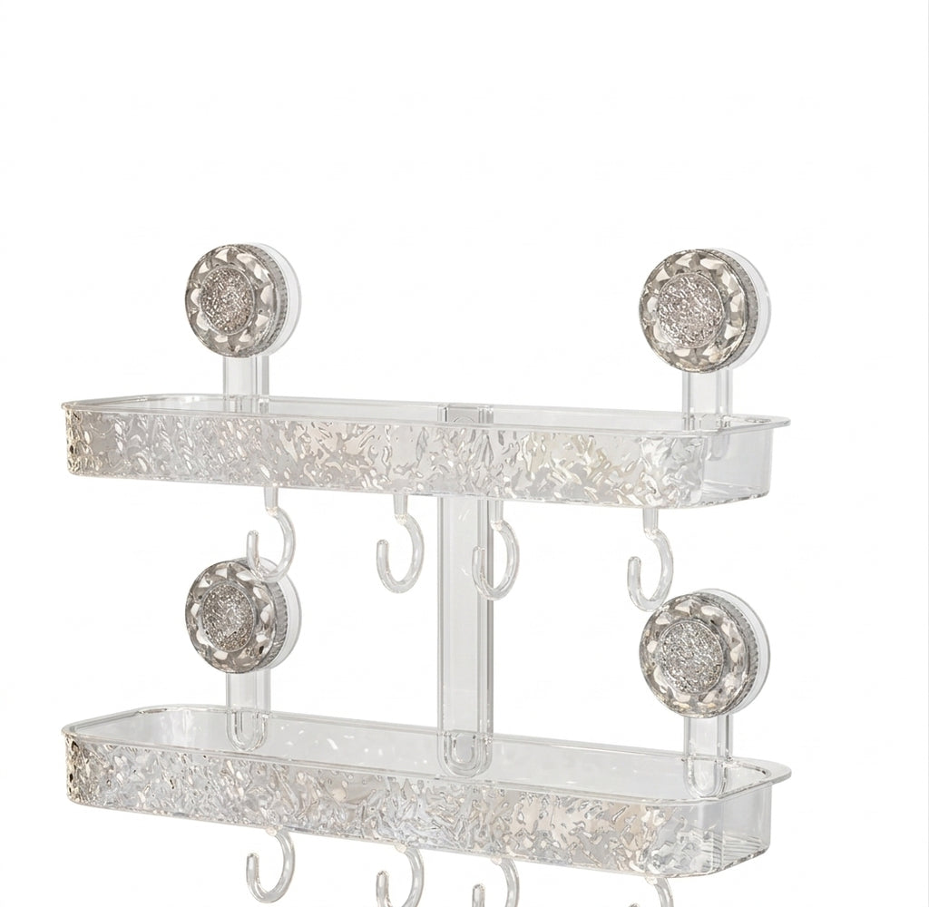 Glacier Texture Suction Wall Shelf and Bathroom Organizer