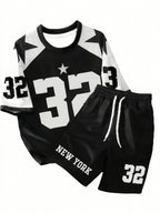 Men's Letter Print Round Neck T-Shirt and Drawstring Shorts Set