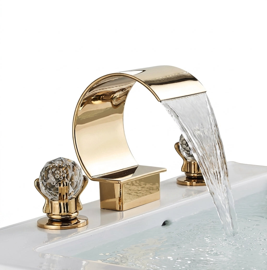 Waterfall Basin Faucet and Dual Crystal Handle Bathroom Mixer Tap