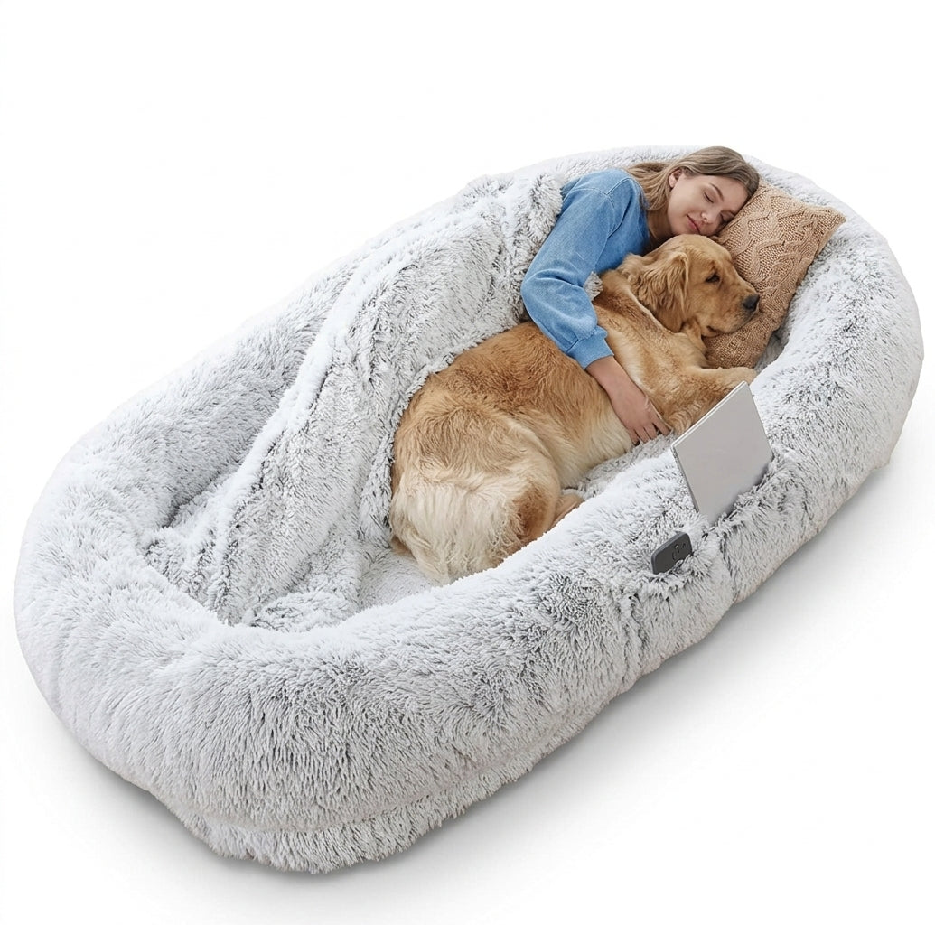 Washable Faux Fur Orthopedic Human Dog Bed for People and Pets