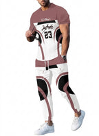 Men's Casual Digital Print T-Shirt and Pants Suit Set
