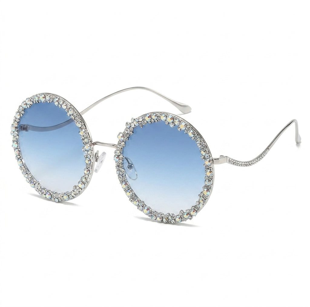 Women's Trendy Diamond Oval Stainless Steel Fashion Sunglasses