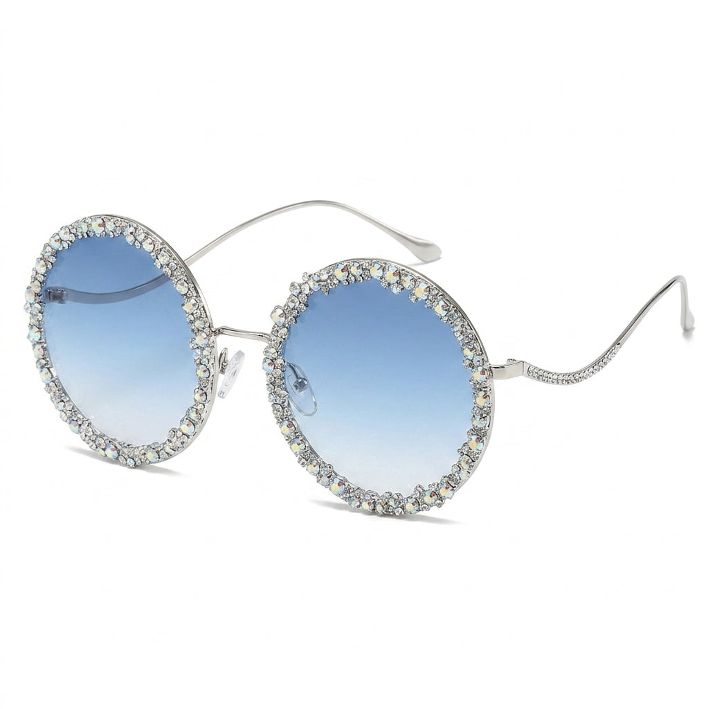 Women's Trendy Diamond Oval Stainless Steel Fashion Sunglasses