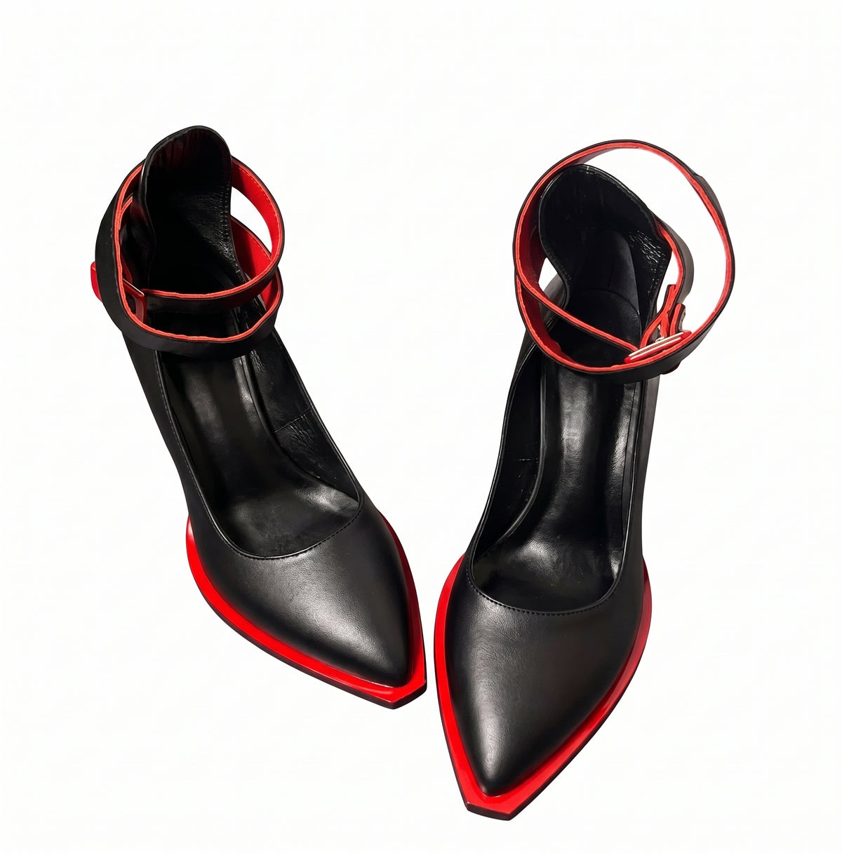 Women's Pointed Toe Chunky Heel Ankle Strap Pumps