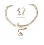 Women's Fashion Elegant Pearl Rhinestone Necklace Earrings Jewelry Set