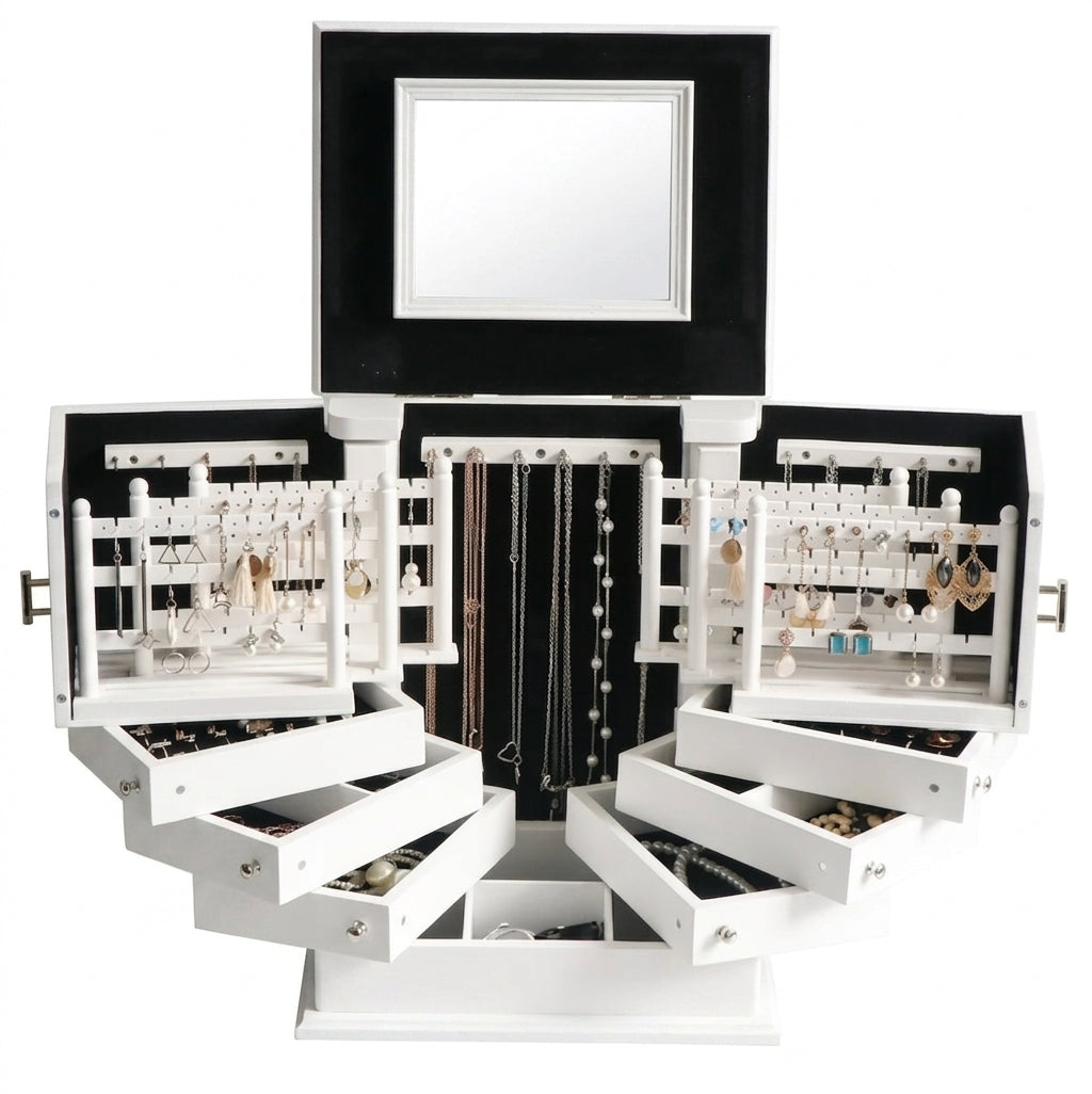 Large Wooden Jewelry Box and Velvet Organizer for Women