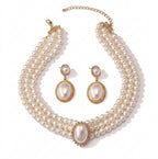 Women's Fashion Elegant Imitation Pearl Necklace and Drop Earrings Jewelry Set