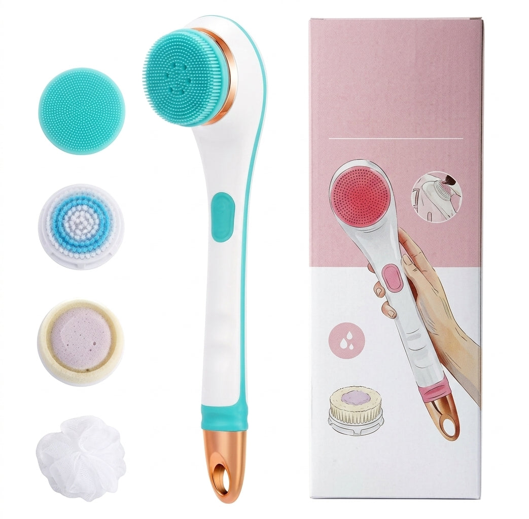 Electric Body Brush Back Scrubber Waterproof Rechargeable Exfoliating Massage Set