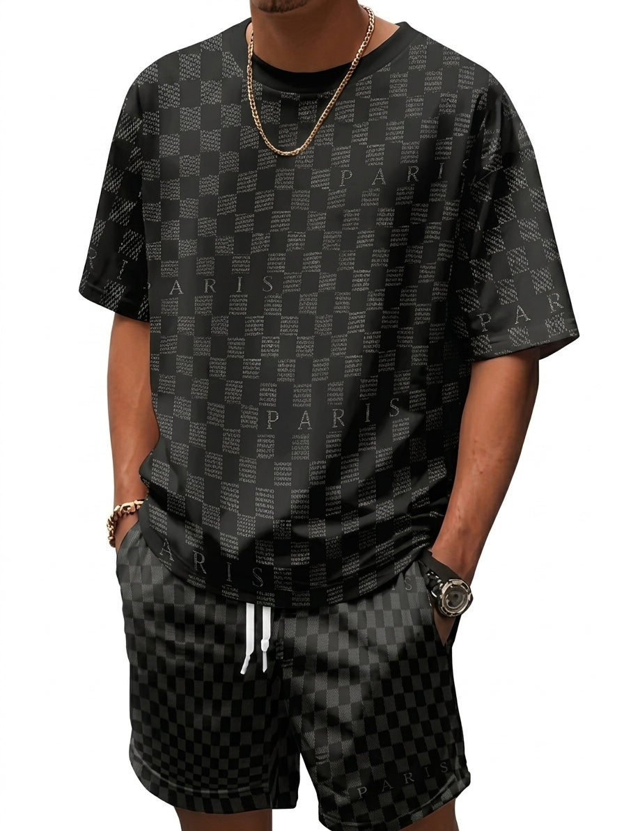 Men's 3D Print Round Neck T-Shirt and Shorts Set