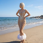 Rhinestone Feather Dress Banquet Women's Clothing