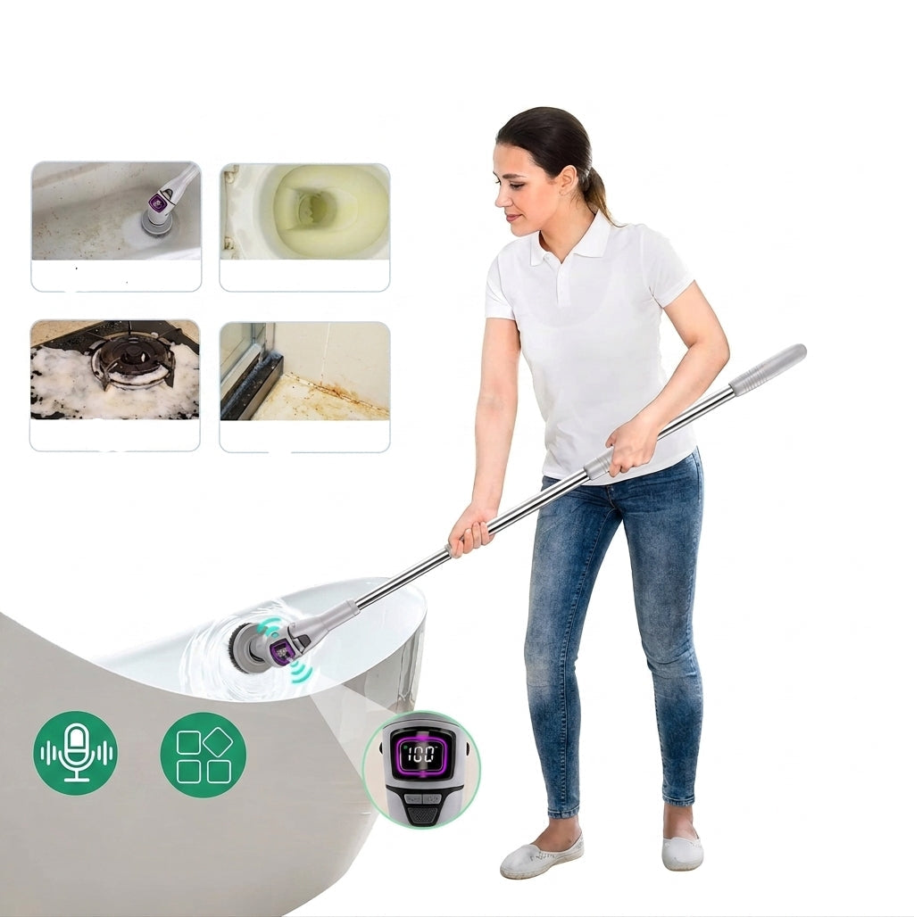 Cordless Electric Spin Scrubber with Adjustable Extension Handle