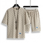 Men's Casual Checkered Shirt and Shorts Two Piece Set