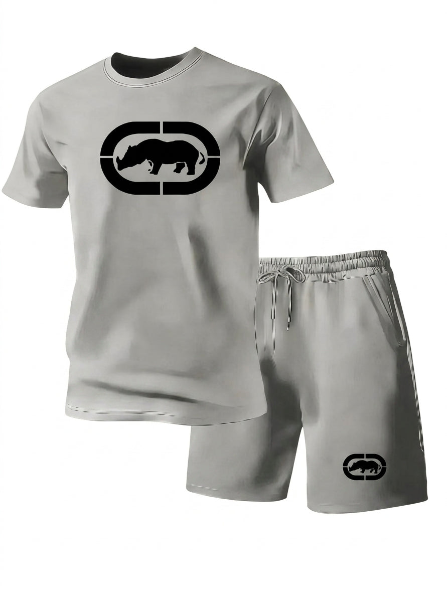 Men's Casual Solid Round Neck T-Shirt and Shorts Set