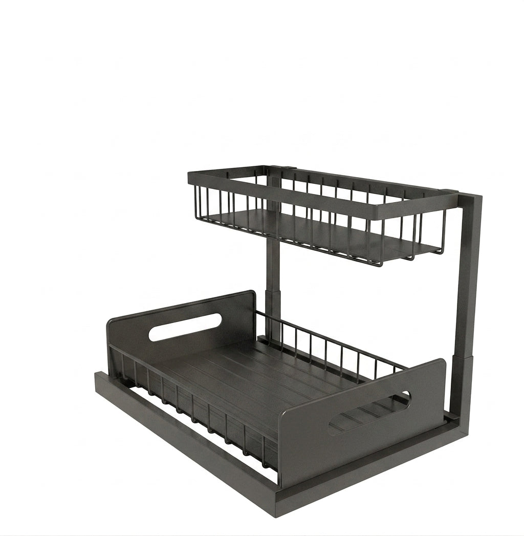 2-Tier Metal Slide Out Cabinet Organizer and Storage Basket