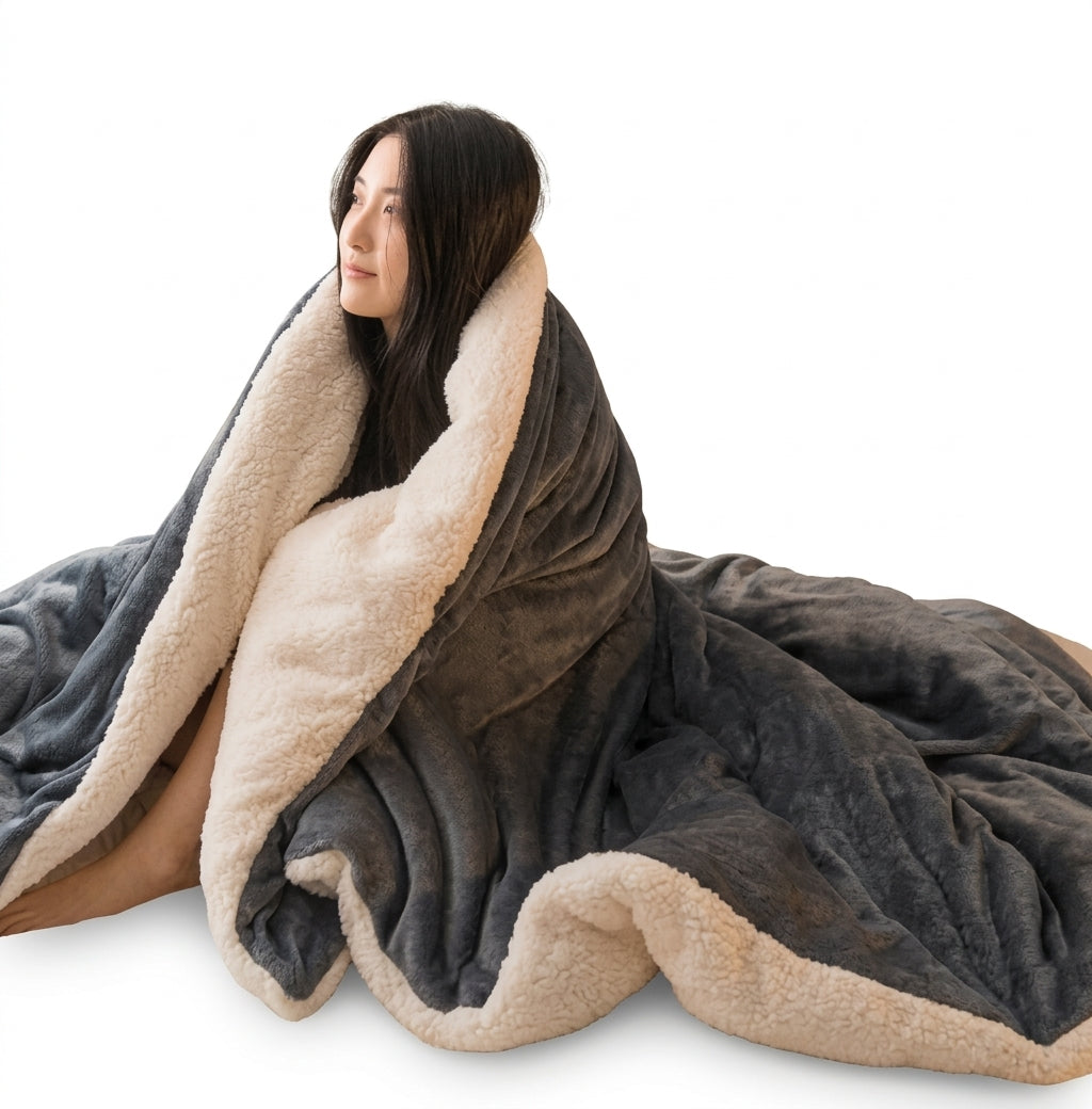 Thick Warm Flannel Quilt and Lamb Fleece Duvet Blanket