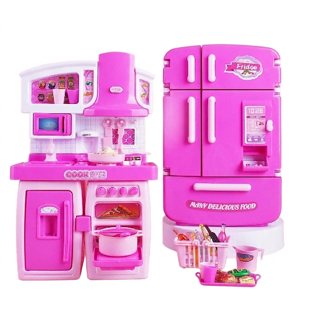 Kids' 1:12 Miniature Double Door Refrigerator Toy with Kitchen Accessories