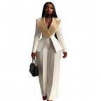 Women's V-Neck Long Sleeve Blazer Trouser Evening Dress