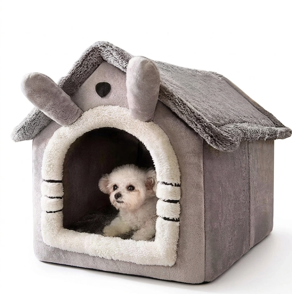 All-Season Dog House Bed Removable Washable Coral Fleece Pet Bed for Small Dogs