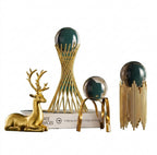 Golden Metal Crystal Ball Deer Figurine and Tabletop Ornament