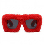 Women's Oversized Fluffy Plush Square Y2K Novelty Sunglasses