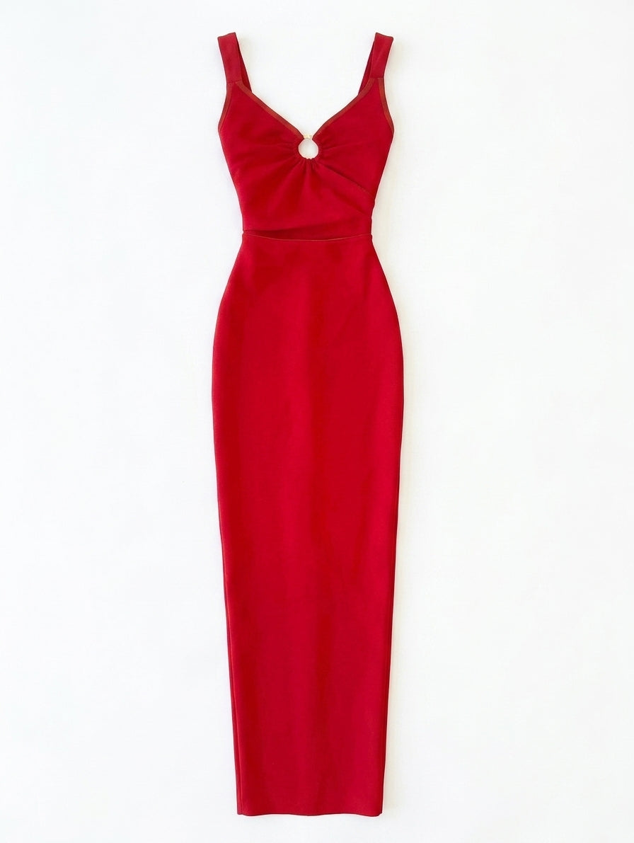 Women's Elegant Sleeveless Metal Ring Slit Maxi Dress
