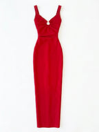Women's Elegant Sleeveless Metal Ring Slit Maxi Dress