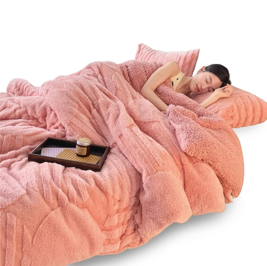 Three-Dimensional Jacquard Blanket and Double-Sided Fleece Throw