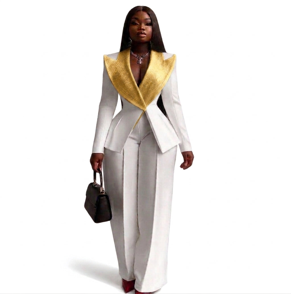 Women's V-Neck Long Sleeve Blazer Trouser Evening Dress