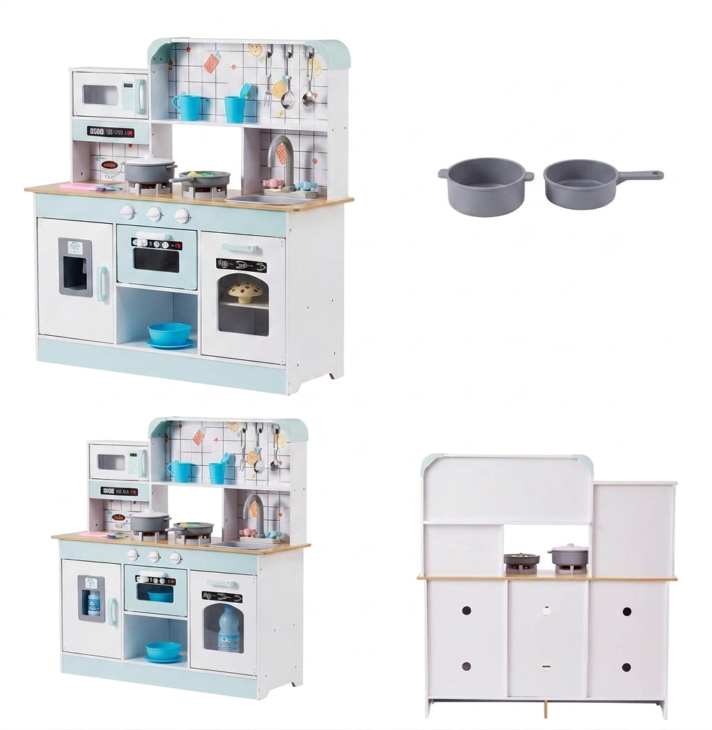 Kids' Pretend Play Wooden Kitchen Set with Lights and Sounds