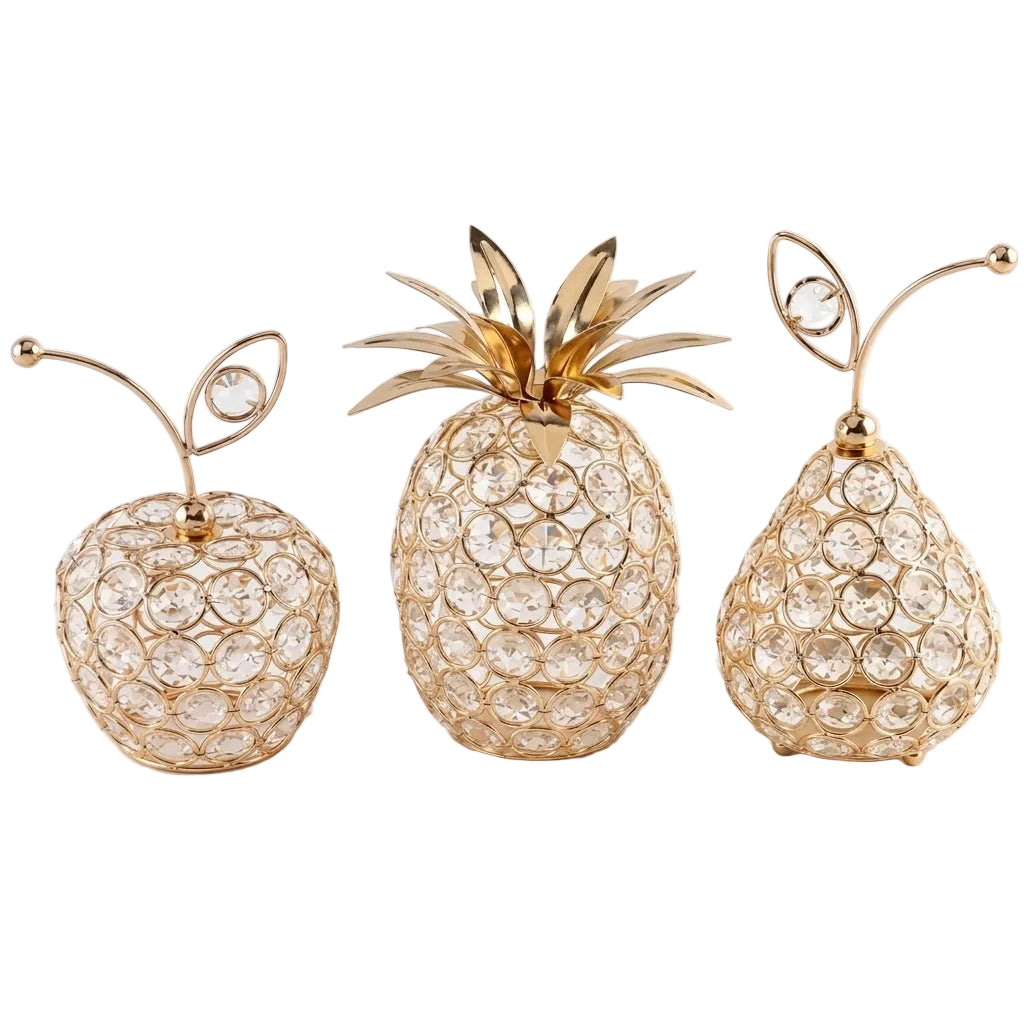 Gold Crystal Fruit Figurine and Tabletop Centerpiece Ornament