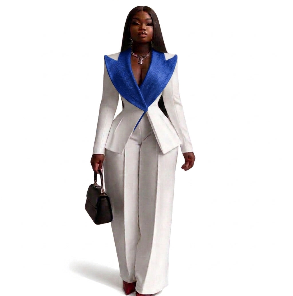 Women's V-Neck Long Sleeve Blazer Trouser Evening Dress