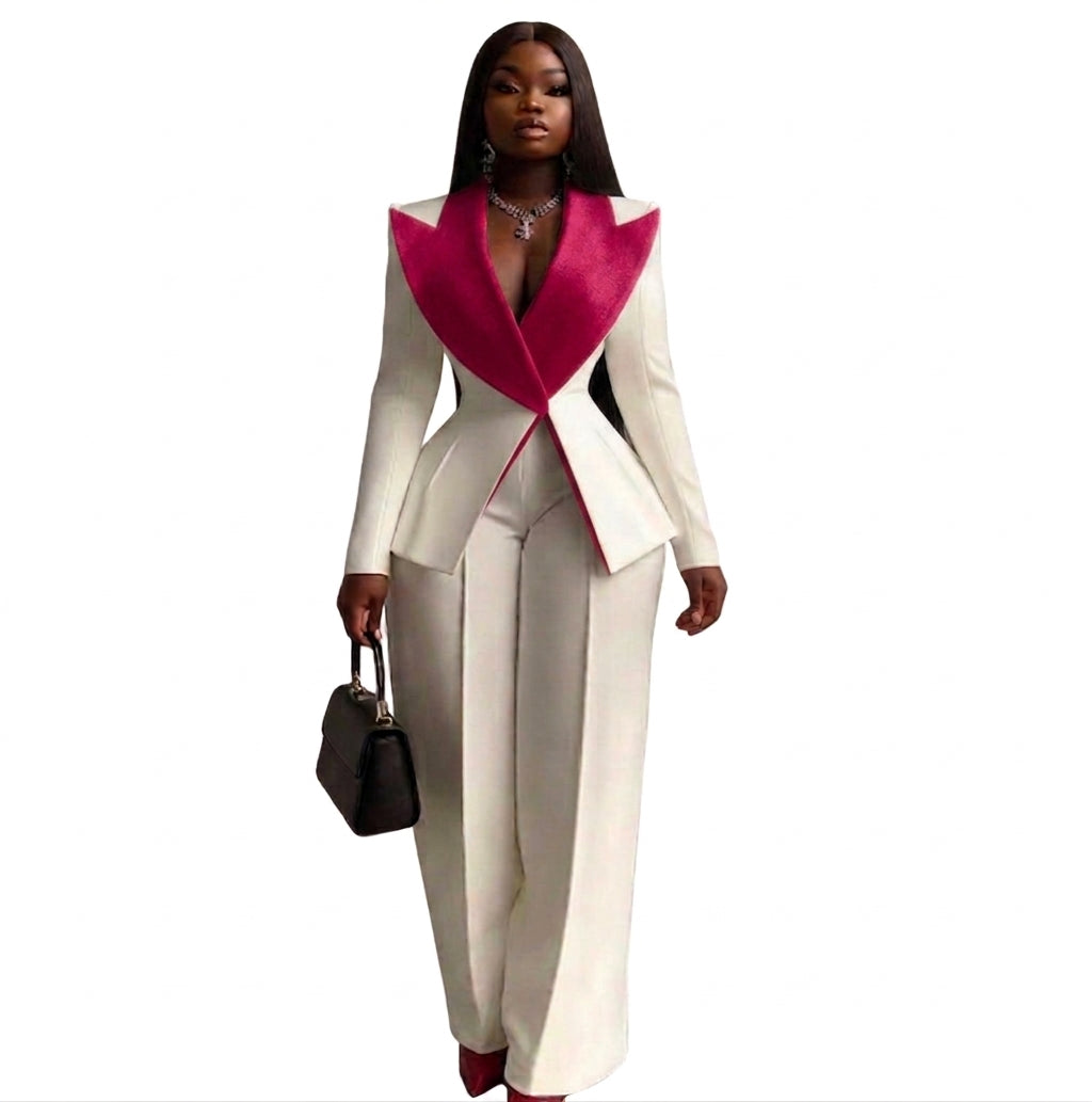 Women's V-Neck Long Sleeve Blazer Trouser Evening Dress