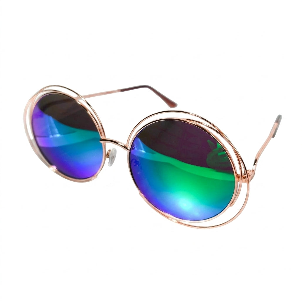 Women's Trendy Round Retro Gradient Metal Oversized Sunglasses