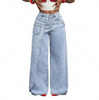 Women's Vintage High Waist Wide Leg Denim Jeans Pants