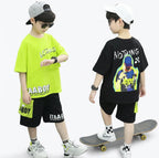 Boys Summer Letter Print Short Sleeve T-Shirt and Shorts Set