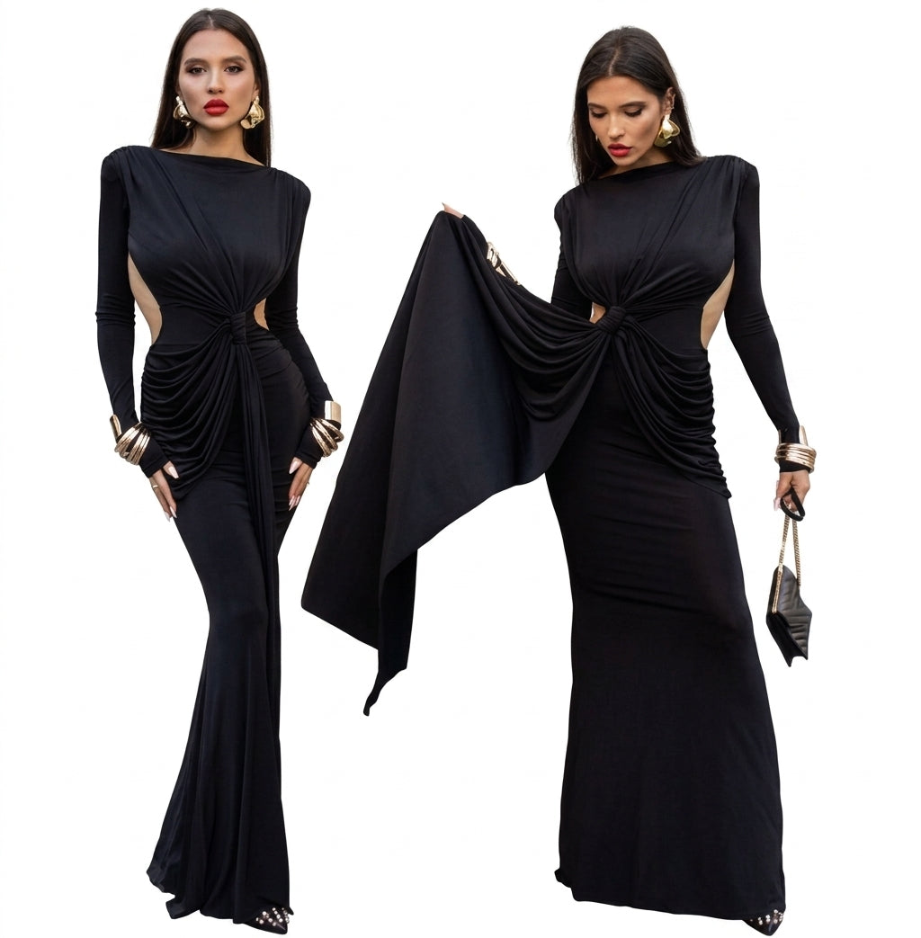 Women's Sexy Hot Girl Back Hollow-out Slim-fit Long Sleeve Dress