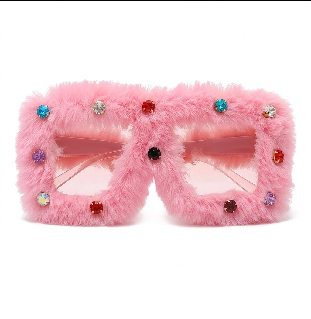 Women's Trendy Furry Rhinestone Square Oversized Sunglasses
