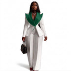 Women's V-Neck Long Sleeve Blazer Trouser Evening Dress