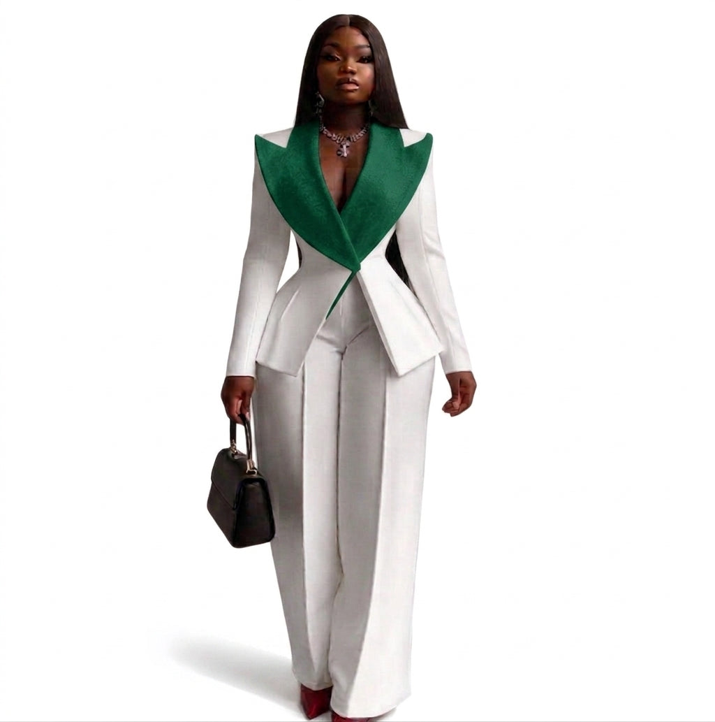Women's V-Neck Long Sleeve Blazer Trouser Evening Dress