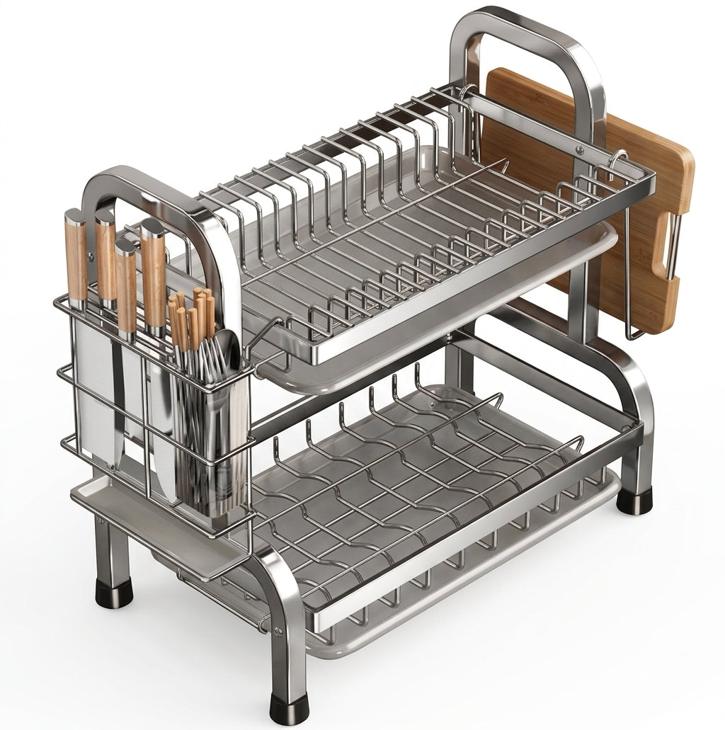 Kitchen Dish Drying Rack and Drainboard Set with Utensil Holder
