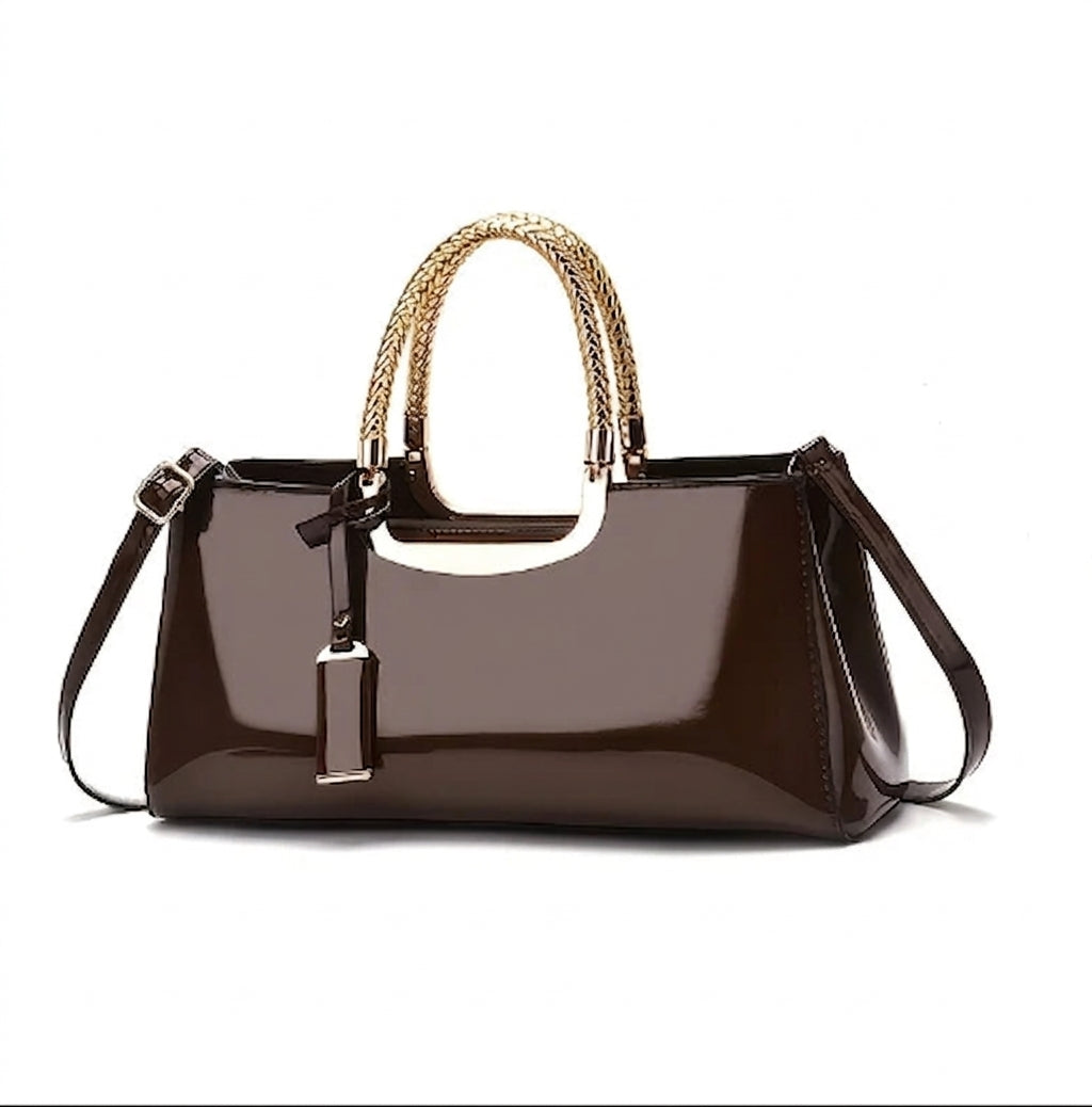 Women's Glossy Patent PU Leather Shoulder Handbag