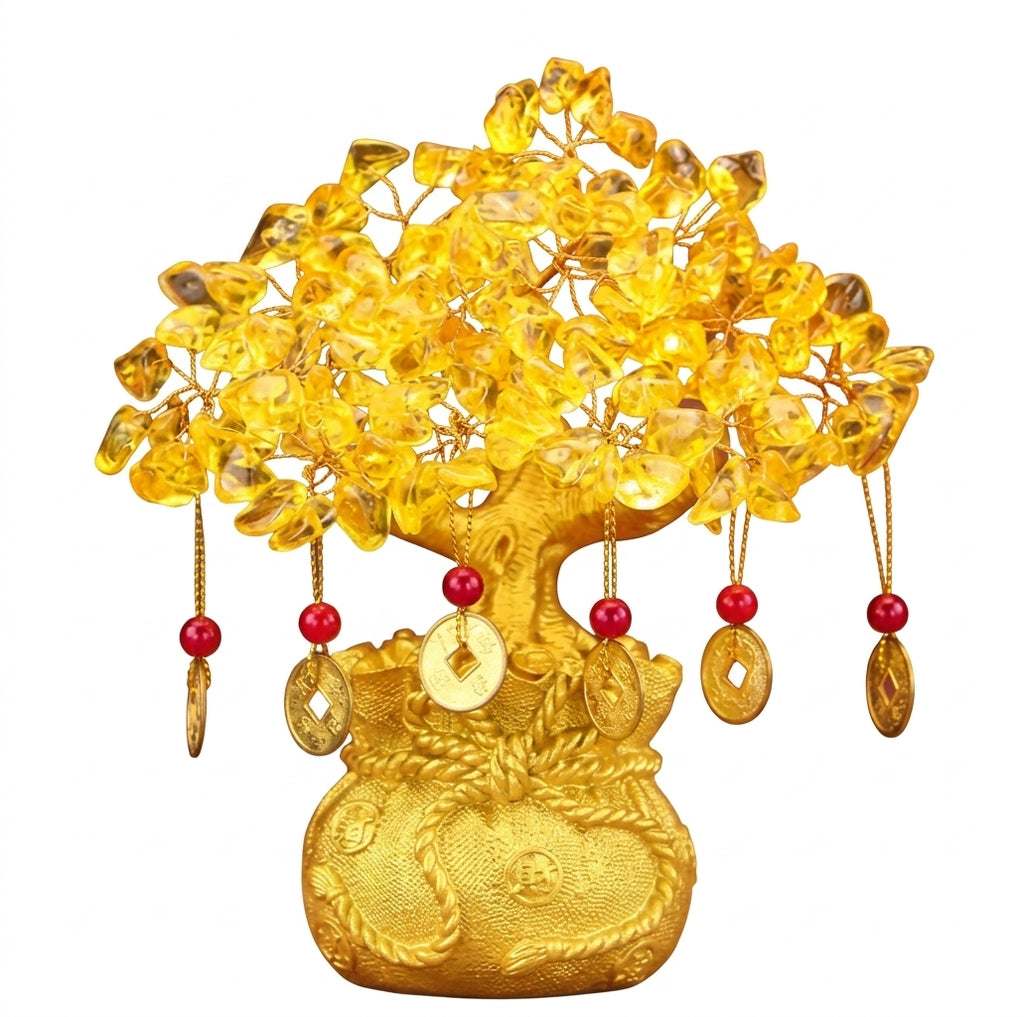 Feng Shui Yellow Crystal Money Tree Bonsai and Tabletop Ornament